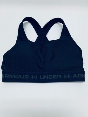 UNDER ARMOUR Women’s Black Compression Crossback Pullover Logo Sports Bra Small
